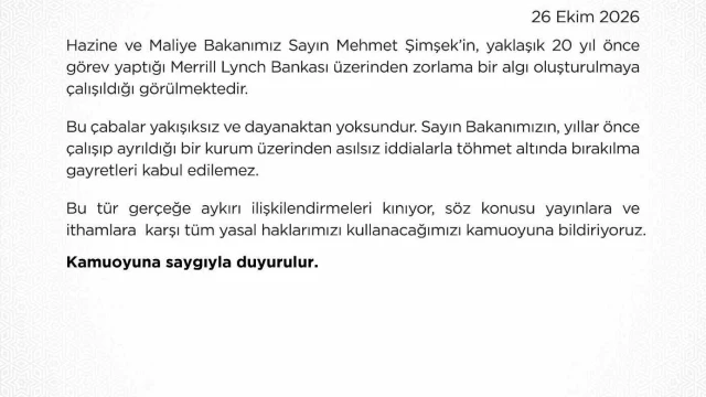 Bakan Şimşek’e yönelik iddialara ilişkin Hazine ve Maliye Bakanlığından yalanlama
