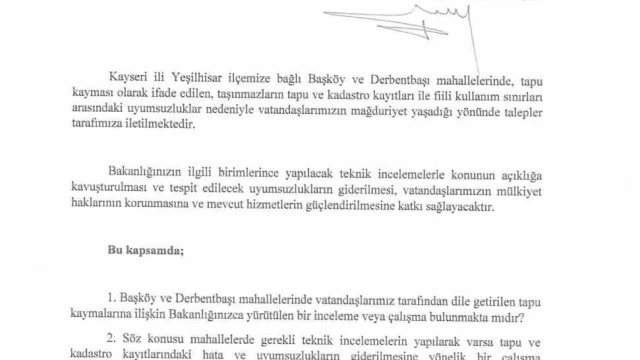 Baki Ersoy, Yeşilhisar’daki tapu kaymalarını TBMM gündemine taşıdı