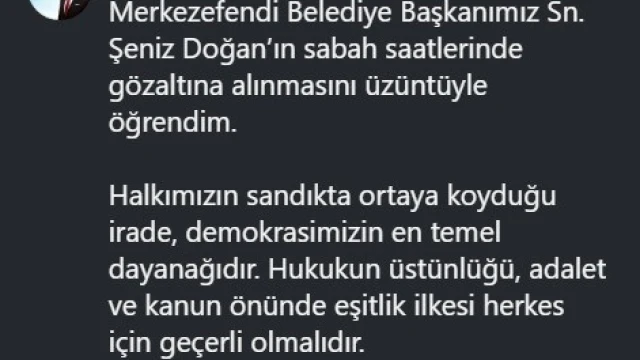 Başkan Dere’den Şeniz Doğan’ın gözaltına alınmasına tepki