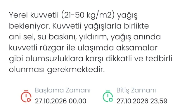 Denizli için kuvvetli yağış uyarısı