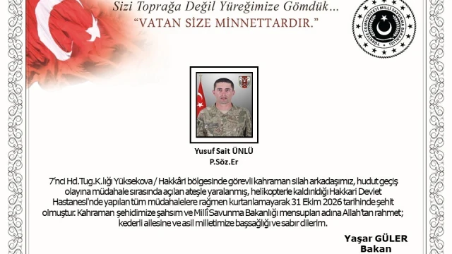 Hakkari Yüksekova’da hudut geçiş olayına müdahale sırasında açılan ateş sonucu bir asker şehit oldu