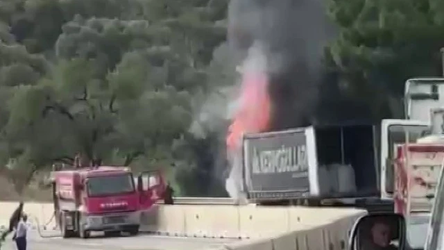 Seyir halindeki tır alevlere teslim oldu