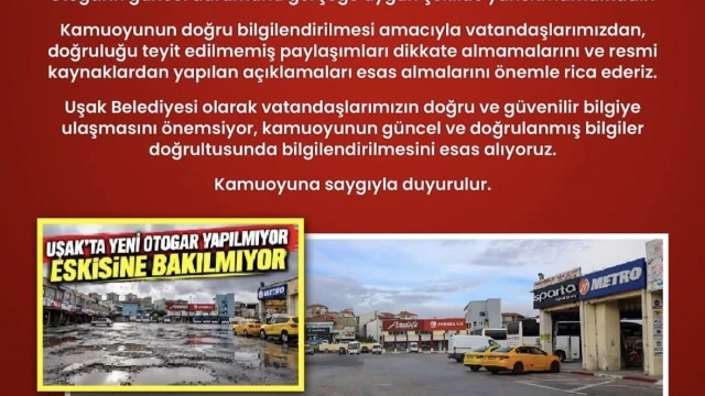 Uşak Belediyesinden otogar açıklaması: Paylaşımlar güncel durumu yansıtmıyor