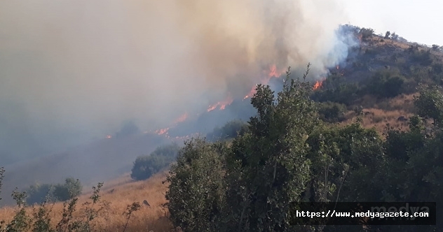 Toprakkale&#039;de volkanik taşlı arazide yangın