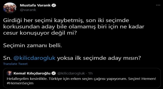 Bakan Varanktan Kılıçdaroğluna erken seçim cevabı: “Seçimin zamanı belli”