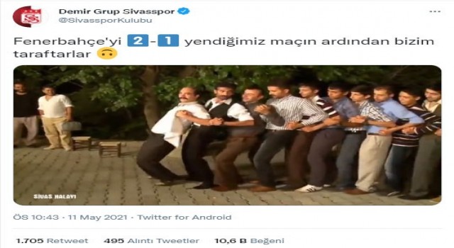 Sivasspordan Fenerbahçe galibiyeti sonrası paylaşım!