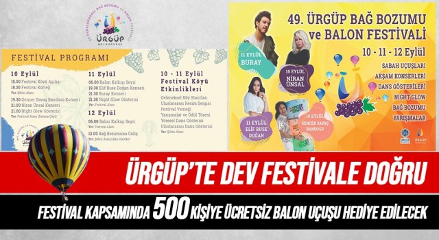 Ürgüp Bağ Bozumu ve Balon Festivali 10 Eylülde Başlıyor
