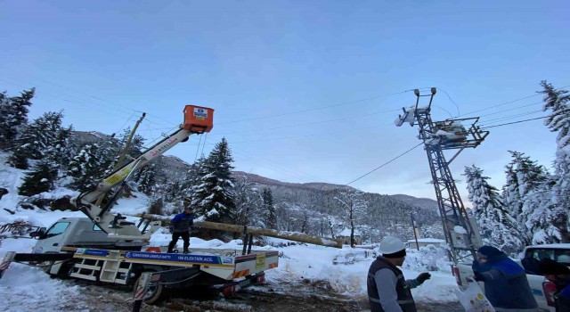 Artvinde elektrik dağıtım şirketi çalışanlarının yoğun kar mesaisi