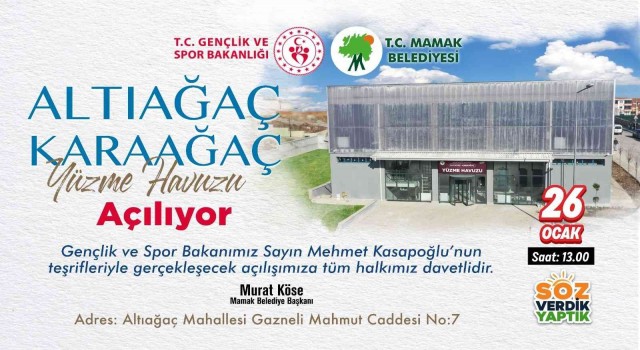 (Düzeltme) Altıağaç-Karaağaç Yüzme Havuzunun açılışını Bakan Kasapoğlu yapacak