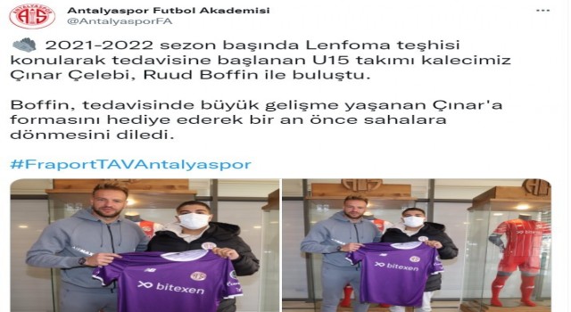 Ruud Boffin, lenfoma teşhisi konulan kaleciye formasını hediye etti