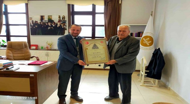 Simavlı hayırsevere Diyanet İşleri Başkanı Ali Erbaştan takdir belgesi