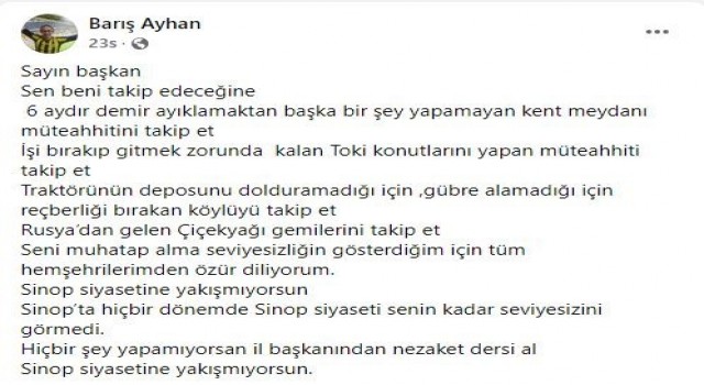 Sinop Belediye Başkanı ile AK Parti Merkez İlçe Başkanı ‘kar nedeniyle atıştı