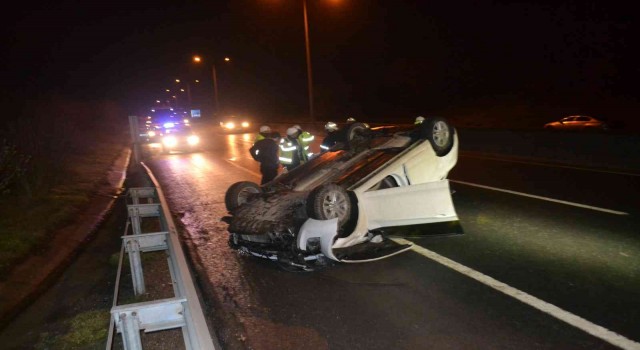 Tekirdağda yolcu otobüsüyle çarpışan otomobil takla attı: 1 yaralı