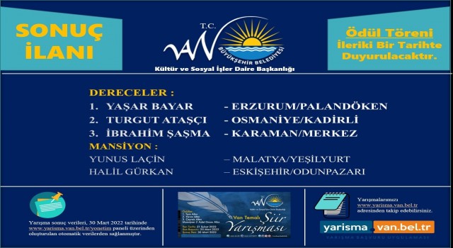 Van Büyükşehir Belediyesinin şiir yarışması sonuçlandı