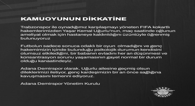 Adana Demirspordan Yaşar Kemal Uğurlu açıklaması