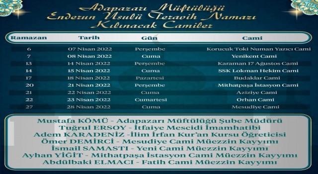 Adapazarında 9 camide enderun teravih geleneği yaşatılacak