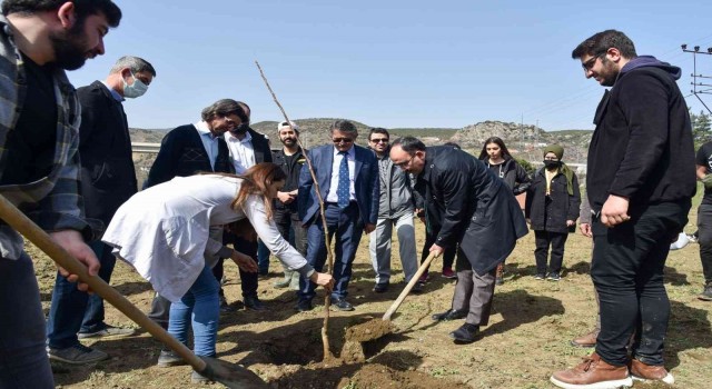 Eğitim ve araştırma amaçlı 180 adet meyve fidanı toprakla buluştu