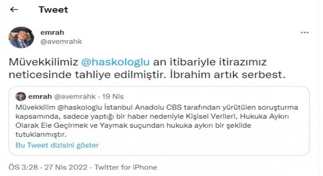 İbrahim Haskoloğlu tahliye oldu