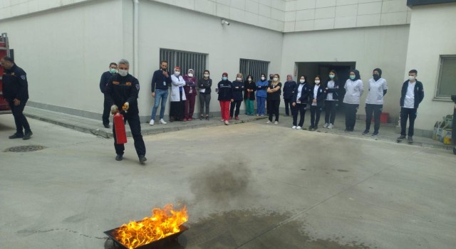İneboluda hastane personeline yangın söndürme eğitimi
