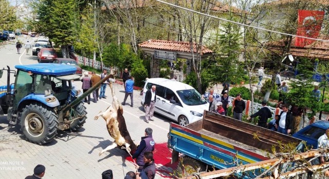 Köylüler bela ve kazalara karşı kurban kesip dua etti