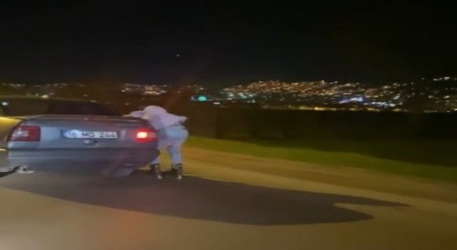 Patenli gencin tutunarak yolculuk yaptığı otomobil trafikten men edildi