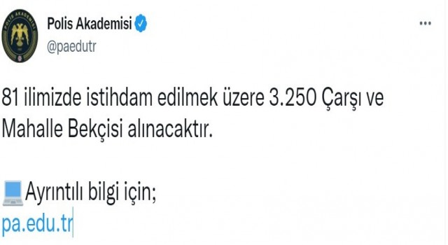 Polis Akademisi 3 bin 250 bekçi istihdam edileceğini açıkladı