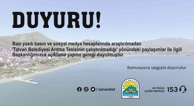 Tatvan Belediyesinden ‘arıtma tesisinin çalıştırılmadığı yönündeki iddialara ilişkin açıklama