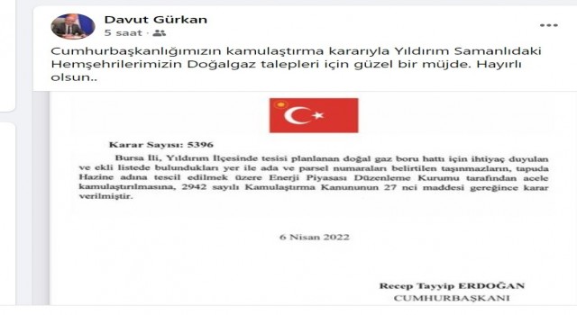 Yıldırım Samanlı Mahallesine doğalgaz müjdesi