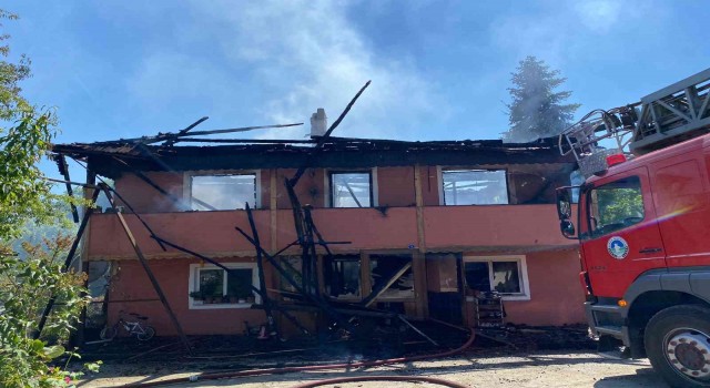 2 katlı ev yandı, 13 hayvan telef oldu
