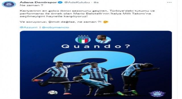 Adana Demirspordan Balotellinin milli takıma çağrılmamasına sitem
