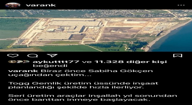Bakan Varank uçaktan TOGGun dev fabrikasını çekti