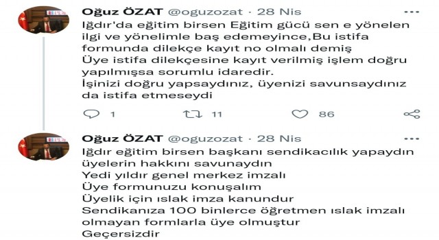 Başkanı Özattan Iğdır Eğitim Birsen Başkanına: ”Sendikacılık yapsaydın üyelerin hakkını savunsaydın”