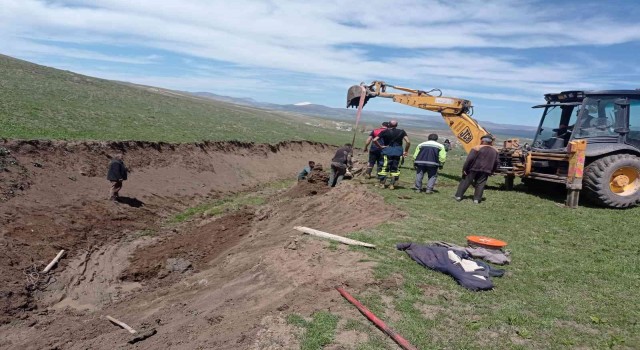 Bataklığa saplanan büyükbaş hayvan kurtarıldı
