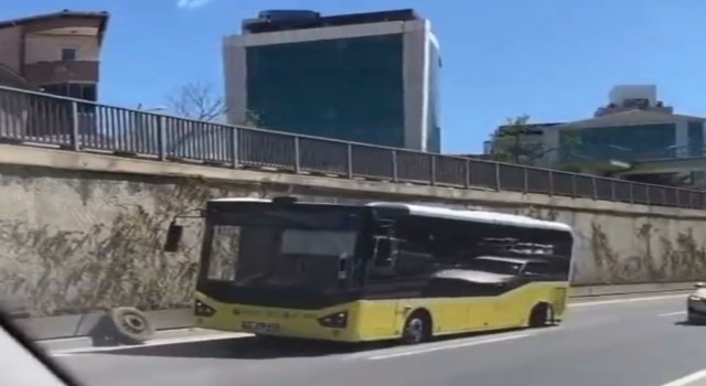 Beykozda kaza yapan İETT otobüsünün lastiği yola savruldu