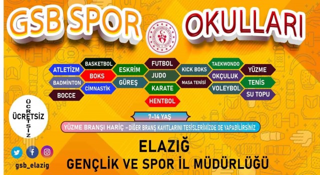 Elazığda GSB Spor Okulları kayıtları başladı