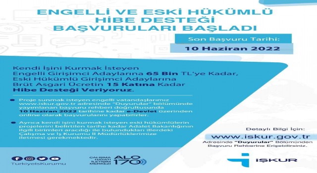 Engelli ve eski hükümlü hibe desteği başvuruları başladı