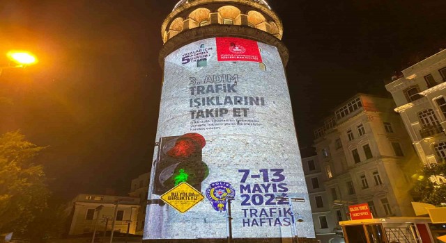 Galata Kulesinde Trafik Haftasının kapanışına özel ışıklı gösteri