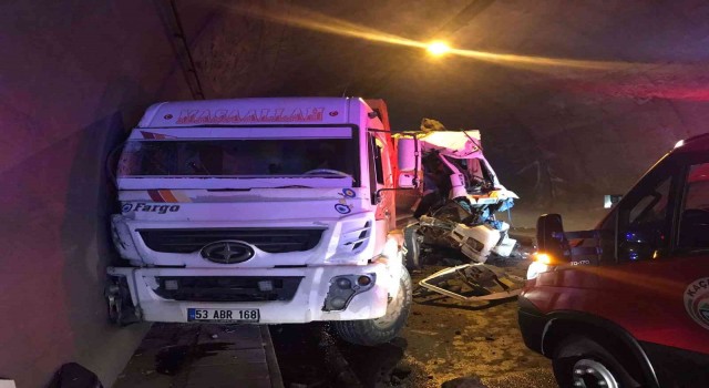 Rizede taş yüklü kamyon taş yüklü kamyona çarptı: 1 yaralı