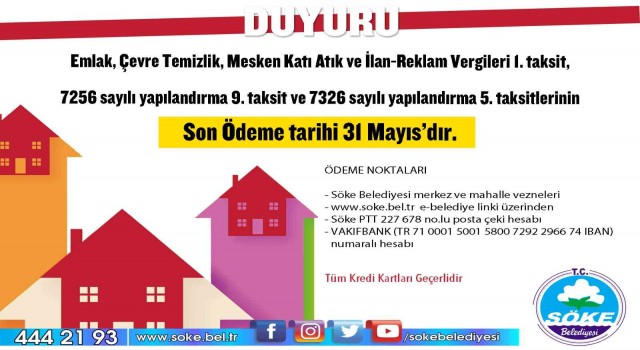 Söke Belediyesinden uyarı: “Son gün 31 Mayıs”