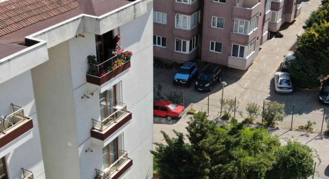 Ümraniyede bahçesine yuva yapan kargayı teleferik sistemiyle besliyor