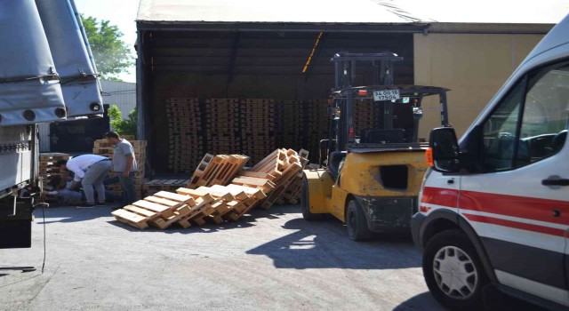 Üzerine ahşap palet devrilen işçi yaralandı