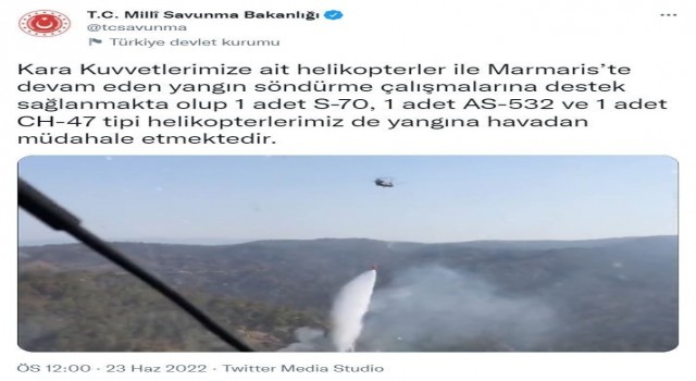 Askeri helikopterler Marmaristeki orman yangınına müdahale ediyor