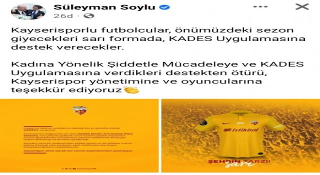 Bakan Soyludan, Kayserispora KADES teşekkürü