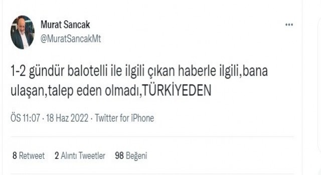 Başkan Sancaktan Balotelli açıklaması