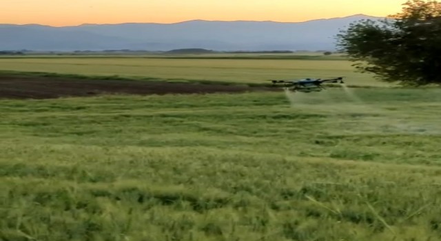 Elbistan çiftçisi zirai ilaçlamada ‘dron teknolojisi ile tanıştı
