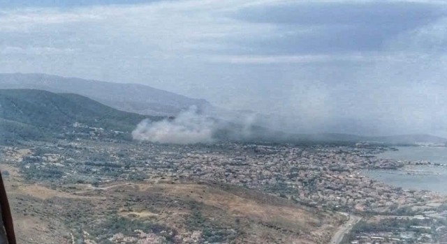 İzmirde yerleşim yerlerine yakın ağaçlık alanda yangın
