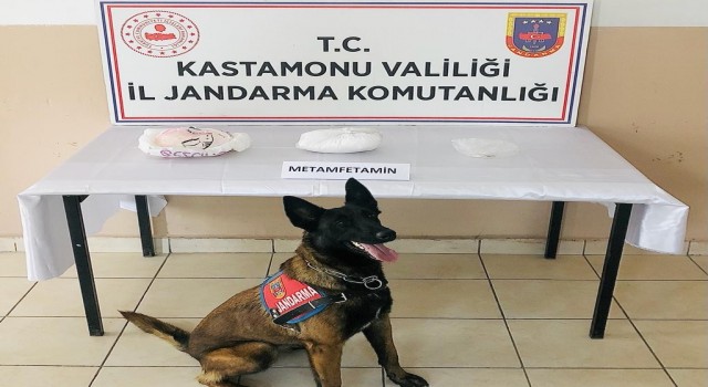 Jandarmanın uyuşturucu köpeği Valör buldu, yolcu otobüsündeki valizden 2 kilogram metamfetamin çıktı