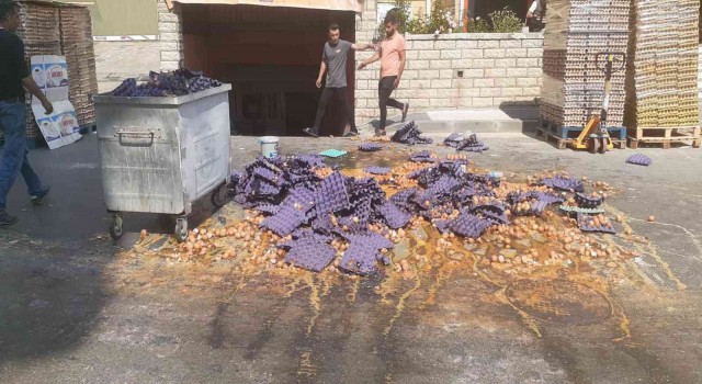 Maltepede palet devrildi, binlerce yumurta yola düşüp kırıldı