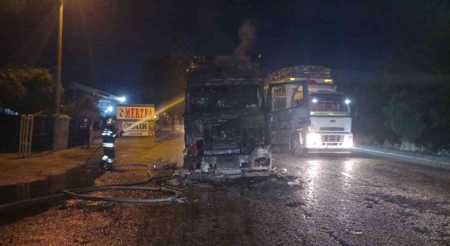 Manisada seyir halindeki tır yandı, sürücü son anda kurtuldu