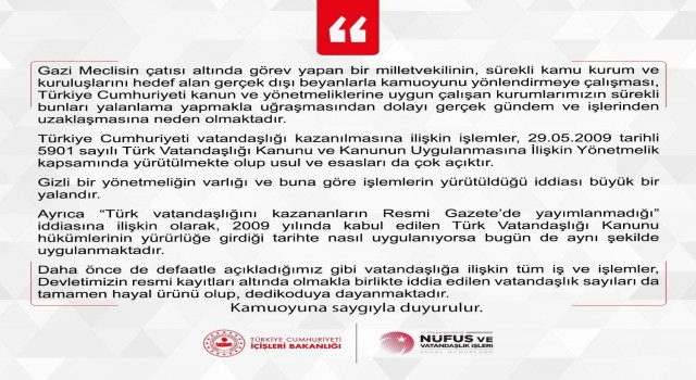Nüfus Vatandaşlık İşleri Genel Müdürlüğü: “Tüm iş ve işlemler kayıt altındadır”